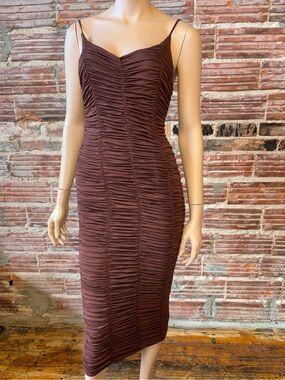 Ruched Chocolate Brown Maxi Dress with Spaghetti Straps